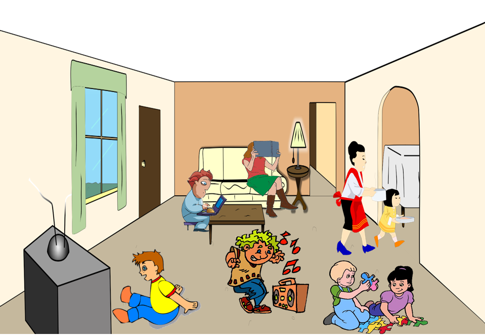 Family At Living Room Clip Art